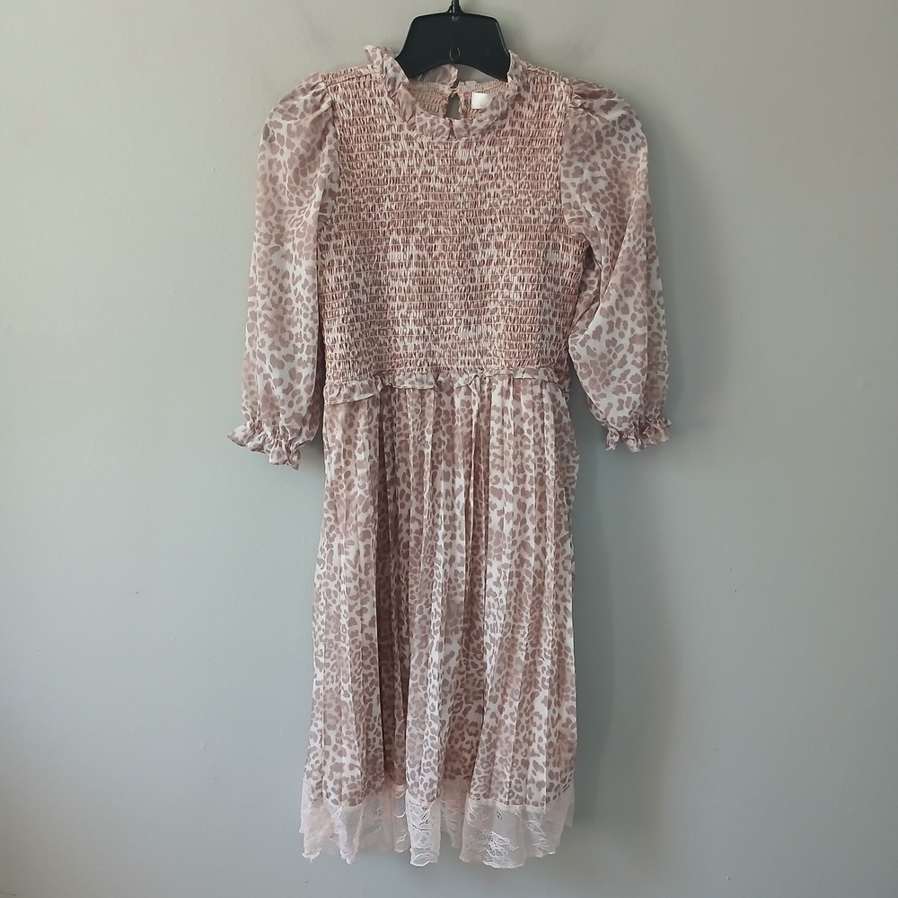 Rachel Parcell Women's Size 12 Pleated Occasion Midi Dress Pink Animal Print NWT